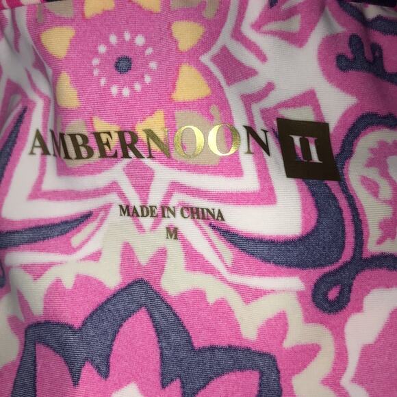 NEW AmberNoon II UPF 50 Half-Zip Swim top Rash Guard pink print long sleeve sz M - Picture 9 of 10